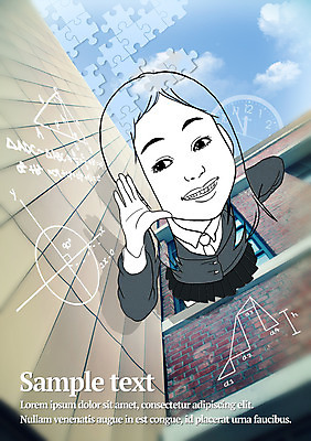 PSD 구름 편집 편집이미지 학생 여자 교복 시계 조각 청소년 포토일러 하늘 벽돌 사람 건물 퍼즐 여자만 십대만 십대여자만 이미지편집 자연요소 건축물 옷 파일형식