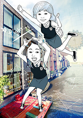 PSD 편집 편집이미지 학생 여자 교복 가방 청소년 포토일러 사람 두명 건물 책 강 파이팅 수로 여자만 십대만 십대여자만 이미지편집 건축물 잡화 옷 모션 파일형식