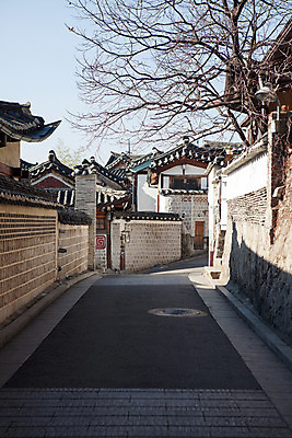 포토 JPG 주간 나무 식물 길 백그라운드 겨울 한옥 주택 서울 풍경 사람없음 야외 담장 마을 돌_바위 골목길 국내포토 자연요소 한국전통 계절 고건축 한국 건물 파일형식