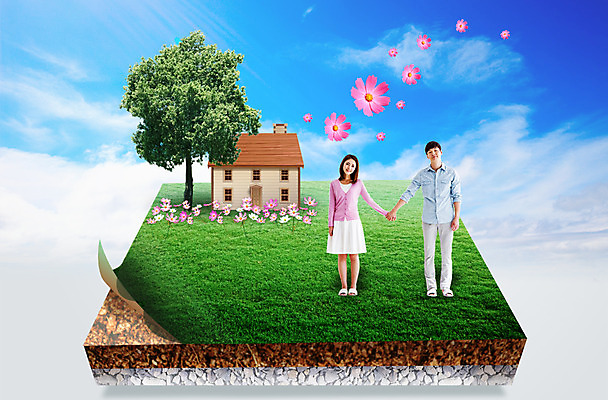 PSD 나무 식물 구름 편집이미지 부부 여자 남자 꽃 종이 하늘 주택 사람 동양인 잔디 성인 두명 건물 3D 한국인 지층 성인만 이미지편집 편집3D 자연요소 건축물 커플 인종 디지털합성 파일형식