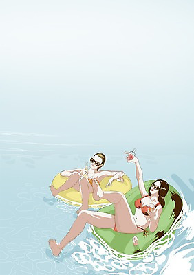 주간 PSD 라이프스타일 여자 수영복 여유 백그라운드 일러스트 휴가 수영장 사람 성인 야외 두명 비키니 선글라스 튜브 여자만 성인여자만 성인만 국내일러스트 자연요소 옷 감정 안경 생활 파일형식