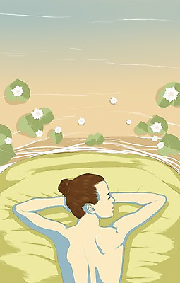 PSD 식물 라이프스타일 여자 꽃 여유 백그라운드 잎 일러스트 휴식 한명 사람 성인 물 잠 수면 튜브 여자만 여자한명만 성인여자만 성인만 국내일러스트 자연요소 1 감정 컨셉 생활 파일형식