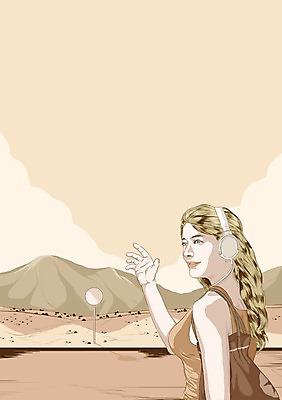 PSD 서양인 외국인 라이프스타일 여자 여유 여행 백그라운드 가방 일러스트 산 한명 사람 성인 야외 헤드셋 음악감상 여자만 여자한명만 성인여자만 성인만 국내일러스트 1 잡화 감정 음향기기 인종 생활 헤드폰 감상 파일형식