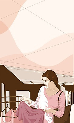 PSD 라이프스타일 옷 여자 여유 백그라운드 가방 일러스트 실내 한명 사람 성인 쇼핑 상점 옷걸이 여자만 여자한명만 성인여자만 성인만 국내일러스트 1 잡화 감정 내부 생활 파일형식