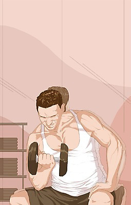 PSD 라이프스타일 남자 여유 백그라운드 일러스트 근육 실내 건강 한명 사람 성인 운동 아령 헬스장 거울 남자만 남자한명만 성인남자만 성인만 국내일러스트 1 감정 내부 생활 헬스 파일형식