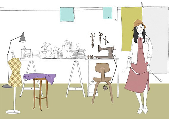 PSD 우먼라이프 라이프스타일 옷 여자 의자 일러스트 가위 실내 자 한명 사람 성인 작업실 디자이너 패션디자이너 천 재봉틀 책상 여자만 여자한명만 성인여자만 성인만 국내일러스트 직업 1 가구 문구용품 내부 생활 직물 파일형식