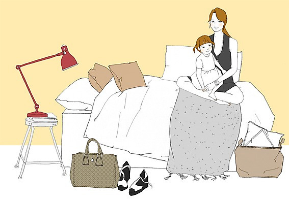 PSD 우먼라이프 라이프스타일 여자 어린이 신발 쿠션 가방 일러스트 베개 모녀 집안 휴식 실내 사람 성인 두명 이불 방 침대 스탠드 워킹맘 여자만 국내일러스트 잡화 딸 가구 컨셉 가족 침구 엄마 조명 내부 생활 비즈니스우먼 파일형식