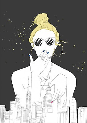 PSD 우먼라이프 라이프스타일 여자 별 일러스트 밤하늘 한명 사람 빌딩 성인 선글라스 도시 여자만 여자한명만 성인여자만 성인만 국내일러스트 자연요소 1 안경 하늘 건물 생활 야간 파일형식