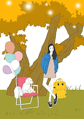 PSD 나무 식물 한마리 우먼라이프 라이프스타일 여자 의자 가방 일러스트 한명 사람 성인 반려동물 산책 강아지 풍선 여자만 여자한명만 성인여자만 성인만 국내일러스트 동물 1 잡화 가구 휴식 생활 개 파일형식