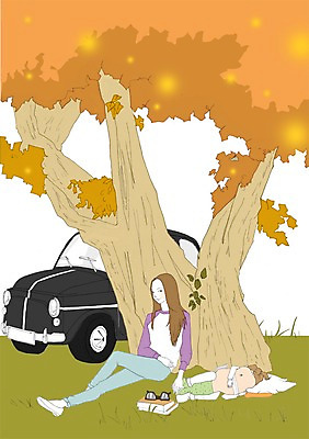 PSD 나무 우먼라이프 라이프스타일 공원 여자 딸 안경 여유 어린이 일러스트 자동차 모녀 엄마 휴식 사람 성인 두명 책 산책 여자만 국내일러스트 식물 잡화 공공시설 감정 육상교통 컨셉 가족 생활 파일형식