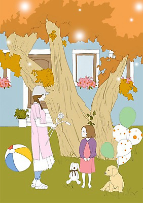 PSD 나무 식물 우먼라이프 라이프스타일 여자 꽃 딸 여유 어린이 인형 일러스트 창문 모녀 엄마 휴식 주택 사람 성인 두명 반려동물 문 산책 강아지 풍선 집앞 여자만 국내일러스트 동물 감정 컨셉 가족 건물 생활 개 파일형식