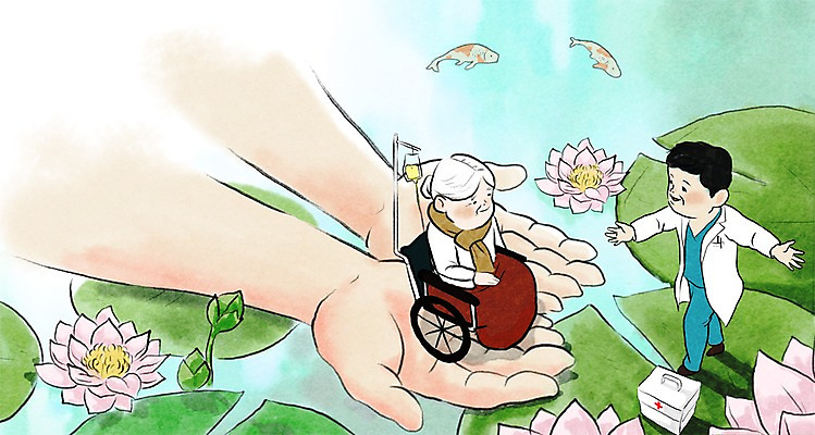 주간 PSD 식물 손 여자 노년 남자 백그라운드 일러스트 수채화 연꽃 어류 사람 성인 야외 두명 신체부위 물 희망 환자 의사 연못 도움 구급상자 휠체어 노인만 성인만 국내일러스트 자연요소 꽃 감정 컨셉 의학 수중동물 의료진 의료용품 파일형식