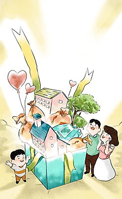 주간 PSD 여자 남자 행복 어린이 백그라운드 돈 일러스트 가족 수채화 주택 선물 사람 성인 야외 세명 선물상자 희망 하트 풍선 국내일러스트 자연요소 모양 감정 관계 건물 상자 재산 파일형식