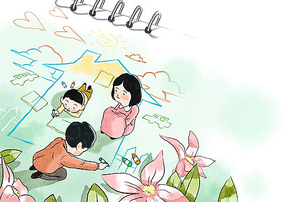 주간 PSD 식물 여자 남자 꽃 어린이 백그라운드 일러스트 가족 놀이 수채화 사람 성인 야외 세명 희망 스케치북 크레파스 색칠공부 국내일러스트 자연요소 감정 관계 학용품 학습 색칠 파일형식