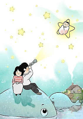 PSD 여자 남자 별 백그라운드 일러스트 가족 밤하늘 수채화 주택 사람 성인 야외 세명 희망 망원경 아기 관찰 야간 고래 국내일러스트 자연요소 감정 포유류 관계 모션 하늘 건물 수중동물 파일형식