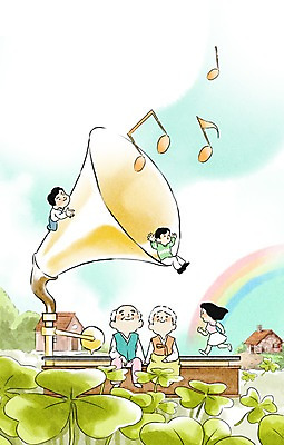 주간 PSD 식물 여자 노년 남자 어린이 음악 백그라운드 무지개 음표 일러스트 가족 수채화 주택 사람 여러명 야외 희망 음악감상 클로버 축음기 국내일러스트 자연요소 기호 감정 음향기기 다수 관계 문화예술 성인 건물 감상 골동품 파일형식