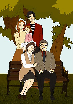주간 PSD 나무 공원 여자 노년 남자 딸 어린이 벤치 일러스트 가족 함께함 사람 여러명 성인 야외 화목 가족사진 아트툰 국내일러스트 자연요소 식물 공공시설 다수 컨셉 의자 관계 그림 파일형식 단체사진