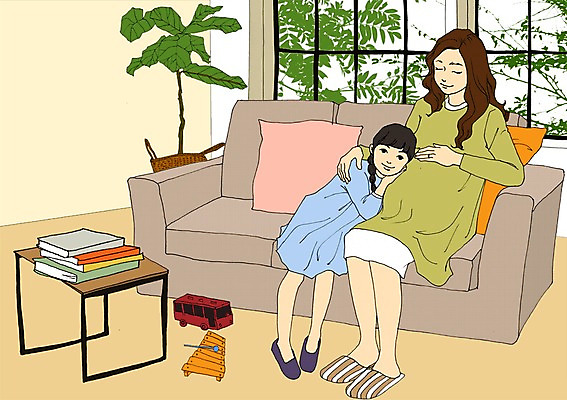 PSD 식물 여자 딸 화분 어린이 거실 일러스트 창문 가족 탁자 모녀 엄마 휴식 함께함 실내 사람 성인 책 소파 장난감 화목 임산부 임신 아트툰 여자만 국내일러스트 가구 컨셉 의자 관계 내부 그림 파일형식