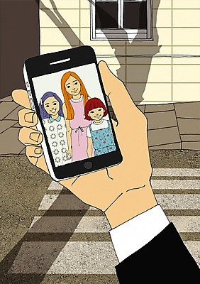 주간 PSD 손 여자 딸 어린이 일러스트 가족 함께함 사람 야외 건물 신체부위 스마트폰 화목 횡단보도 기념사진 스쿨존 아트툰 어린이만 국내일러스트 자연요소 건축물 컨셉 관계 핸드폰 스마트기기 보행로 그림 파일형식