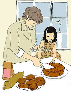 PSD 접시 여자 노년 할머니 어린이 일러스트 창문 가족 탁자 손녀 함께함 실내 사람 두명 쿠키 주방 화목 파이 제빵 아트툰 국내일러스트 식기 빵 가구 컨셉 관계 디저트 성인 내부 제과제빵 손주 그림 파일형식