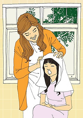 PSD 여자 딸 어린이 일러스트 창문 가족 엄마 함께함 사람 성인 수건 화목 아트툰 여자만 국내일러스트 컨셉 관계 위생용품 그림 파일형식