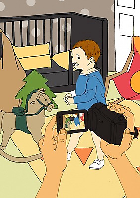 PSD 손 남자 의자 일러스트 가족 함께함 실내 사람 신체부위 화목 카펫 방 침대 아기 목마 캠코더 걸음마 녹화 아트툰 국내일러스트 가구 컨셉 관계 모션 내부 카메라 그림 파일형식