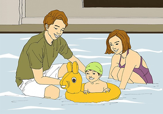 PSD 여자 남자 아들 어린이 일러스트 가족 물놀이 엄마 수영장 함께함 실내 사람 성인 물 화목 아빠 튜브 아트툰 국내일러스트 자연요소 컨셉 관계 놀이 내부 그림 파일형식