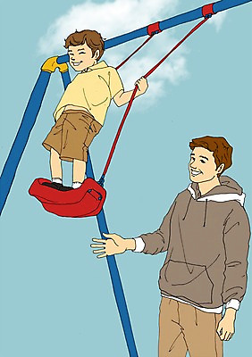 주간 PSD 남자 아들 어린이 일러스트 가족 놀이 함께함 사람 성인 야외 두명 화목 아빠 놀이터 그네 부자지간 아트툰 남자만 국내일러스트 자연요소 컨셉 관계 그림 파일형식