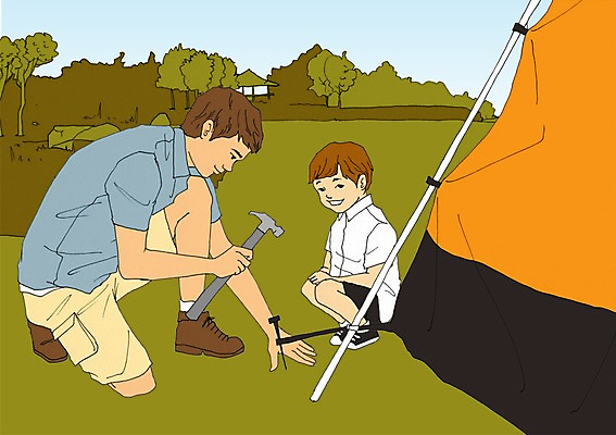 주간 PSD 나무 식물 남자 어린이 일러스트 가족 함께함 텐트 사람 성인 야외 두명 화목 캠핑 못 망치 숲 망치질 부자지간 아트툰 남자만 국내일러스트 자연요소 아들 컨셉 관계 모션 레저 캠핑도구 공구 아빠 그림 파일형식