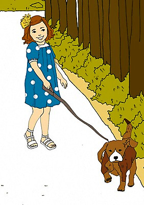 주간 PSD 한마리 여자 어린이 일러스트 가족 함께함 한명 사람 소녀 야외 울타리 반려동물 화목 산책 강아지 목줄 아트툰 소녀한명만 국내일러스트 자연요소 동물 1 컨셉 관계 휴식 담장 개 그림 여자한명만 소녀만 파일형식 반려용품