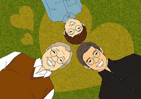 PSD 노년 남자 안경 어린이 일러스트 가족 함께함 미소 사람 성인 세명 눕기 화목 하트 부자지간 아트툰 남자만 국내일러스트 모양 잡화 아들 컨셉 관계 모션 표정 아빠 그림 파일형식