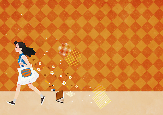 PSD 우먼라이프 여자 일러스트 한명 사람 성인 라이프 걷기 체크무늬 등교 하교길 국내일러스트 1 라이프스타일 무늬 모션 생활 등하교 하교 파일형식