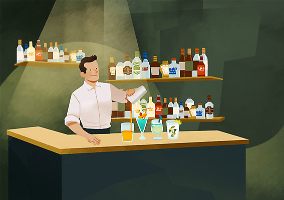 PSD 남자 맨라이프 일러스트 탁자 조명 한명 사람 성인 칵테일 바텐더 칵테일바 국내일러스트 1 라이프스타일 가구 주류 선술집 파일형식