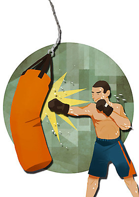 PSD 남자 스포츠 맨라이프 일러스트 한명 사람 성인 운동복 운동 권투 땀 샌드백 타격 국내일러스트 1 라이프스타일 옷 모션 건강 격투기 파일형식