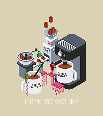 남자 커피 일러스트 사다리 공장 사람 여러명 성인 컵 머그컵 원두 커피메이커 분석 바리스타 그라인더 에스프레소 과정 아이소메트릭 남자만 성인남자만 성인만 국내일러스트 AI파일 직업 식기 음료 다수 컨셉 공업 도구 커피용품 파일형식 벡터