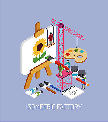 남자 일러스트 공장 미술 사람 여러명 성인 물감 붓 팔레트 스케치북 분석 기중기 이젤 그림 화가 과정 아이소메트릭 남자만 성인남자만 성인만 국내일러스트 AI파일 직업 다수 컨셉 공업 문화예술 학용품 미술도구 중장비 파일형식 벡터