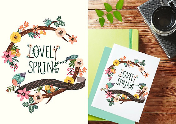 PSD 식물 계절 꽃 리본 잎 일러스트 캘리그라피 조류 수채화 프레임 사람없음 봄 나뭇가지 원형 활용 목업 국내일러스트 도형 나무 동물 컨셉 파일형식
