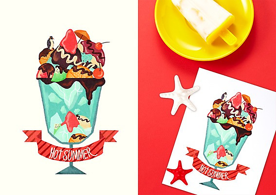 PSD 계절 리본 과일 일러스트 캘리그라피 딸기 아이스크림 수채화 프레임 키위 사람없음 컵 여름 초콜릿 체리 펭귄 북극곰 빙하 파르페 활용 목업 국내일러스트 식기 컨셉 곰 조류 디저트 파일형식