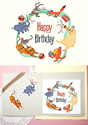 PSD 동물 악기 일러스트 캘리그라피 곰 코끼리 수채화 프레임 사람없음 케이크 고양이 토끼 생일 호랑이 나팔 여우 캥거루 활용 목업 국내일러스트 기념일 음악 컨셉 포유류 디저트 반려동물 파일형식