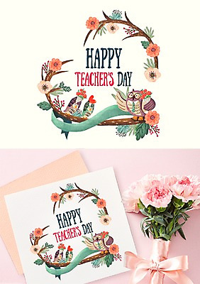 PSD 식물 열매 꽃 리본 꽃다발 잎 일러스트 캘리그라피 수채화 프레임 사람없음 나뭇가지 하트 스승의날 부엉이 활용 목업 국내일러스트 모양 나무 기념일 컨셉 조류 파일형식