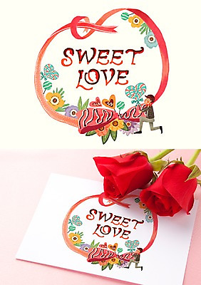 PSD 식물 남자 꽃 리본 프로포즈 일러스트 캘리그라피 화이트데이 수채화 프레임 사탕 한명 사람 이벤트 성인 장미 달콤 목업 국내일러스트 1 데이이벤트 디저트 맛 파일형식