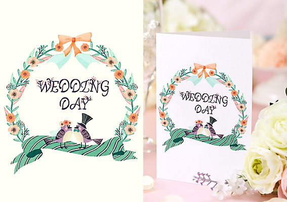 PSD 식물 꽃 리본 결혼 잎 두마리 일러스트 캘리그라피 조류 수채화 프레임 이벤트 사람없음 원형 활용 목업 국내일러스트 도형 동물 컨셉 2 파일형식