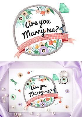 PSD 식물 꽃 리본 프로포즈 잎 일러스트 캘리그라피 조류 수채화 프레임 이벤트 사람없음 반지 다이아몬드 활용 목업 국내일러스트 동물 컨셉 장신구 보석 파일형식