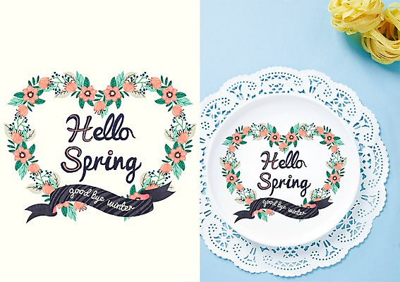 PSD 식물 계절 꽃 리본 잎 일러스트 캘리그라피 수채화 프레임 사람없음 봄 하트 활용 목업 국내일러스트 모양 컨셉 파일형식