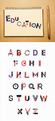 문자 알파벳 영어 교육 일러스트 캘리그라피 대문자 타이포그라피 사람없음 세트 연필 공책 조합형타이포 국내일러스트 AI파일 문구용품 학용품 필기구 파일형식 벡터