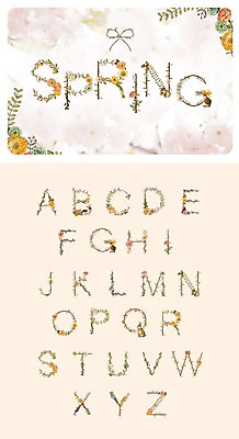 PSD 식물 문자 알파벳 영어 계절 꽃 일러스트 캘리그라피 대문자 타이포그라피 글자캘리그라피 사람없음 세트 봄 조합형타이포 국내일러스트 파일형식