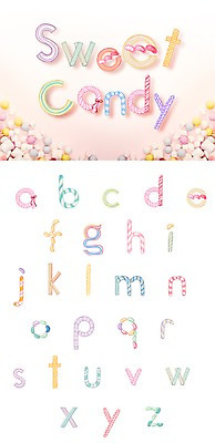 PSD 문자 알파벳 영어 일러스트 캘리그라피 사탕 타이포그라피 글자캘리그라피 사람없음 세트 소문자 조합형타이포 국내일러스트 디저트 파일형식