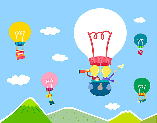 구름 교육 컬러 일러스트 전구 하늘 산 사람 두명 책 컬러풀 연필 망원경 열기구 플랫 트로피 종이비행기 주사위 국내일러스트 AI파일 자연요소 항공교통 학용품 필기구 상_우승 종이접기 파일형식 벡터