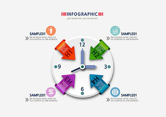 화살표 지구 시계 컬러 일러스트 비즈니스 그래프 사람모양 사람없음 컬러풀 인포그래픽 시간 표지판 계획 국내일러스트 AI파일 모양 컨셉 알림판 파일형식 벡터