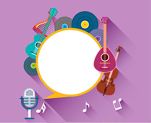 음악 컬러 음표 일러스트 프레임 틀 사람없음 컬러풀 보라색 기타 플랫 마이크 하프 국내일러스트 AI파일 기호 음향기기 현악기 문화예술 파일형식 벡터
